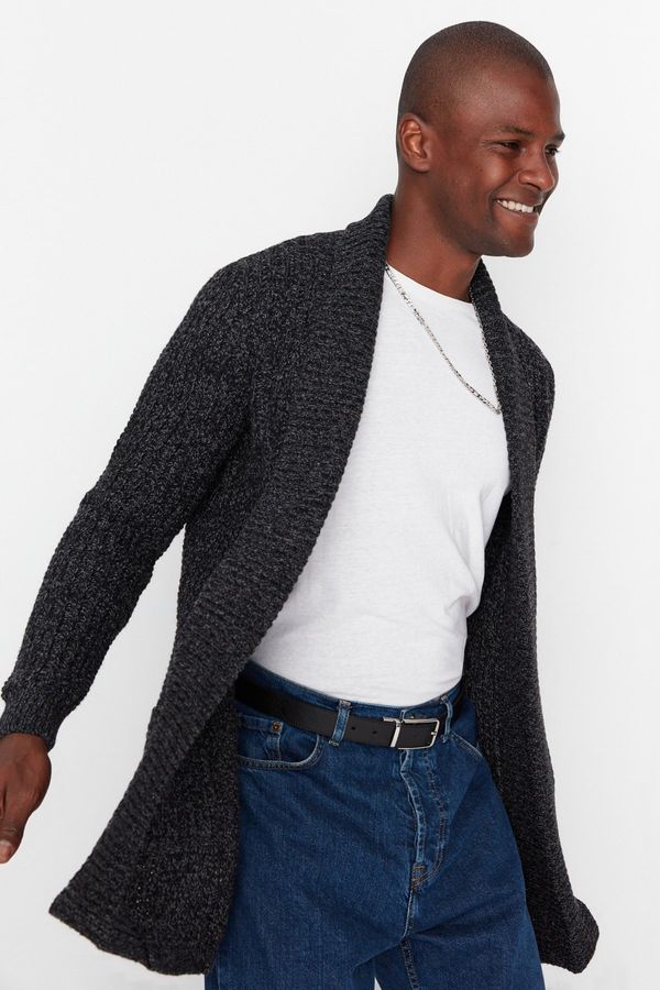 Trendyol Trendyol Black Regular Fit Wool Shawl Collar Long Knitted Cardigan