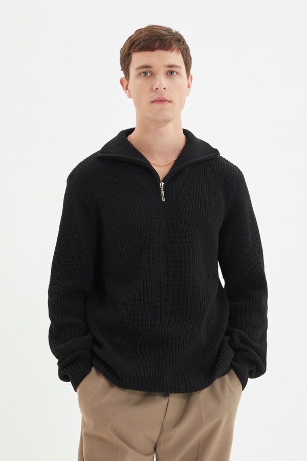 Trendyol Trendyol Black Regular Fit Zippered Turtleneck Knitwear Sweater