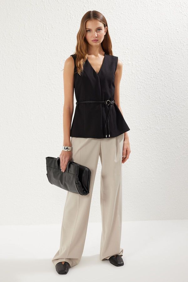 Trendyol Trendyol Black Regular Fitted Double Breasted Belted Vest