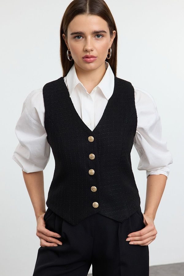 Trendyol Trendyol Black Regular Gold Button Detailed Tweed Vest