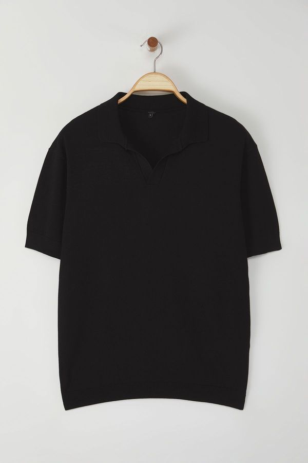Trendyol Trendyol Black Regular Polo Collar Plain Knitwear Polo Collar T-shirt
