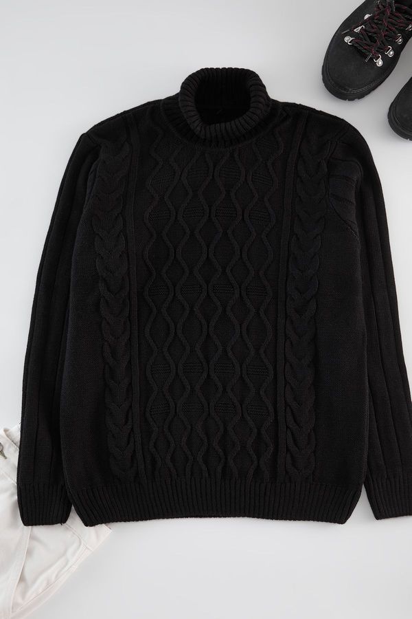 Trendyol Trendyol Black Regular Turtleneck Textured Knitwear Sweater