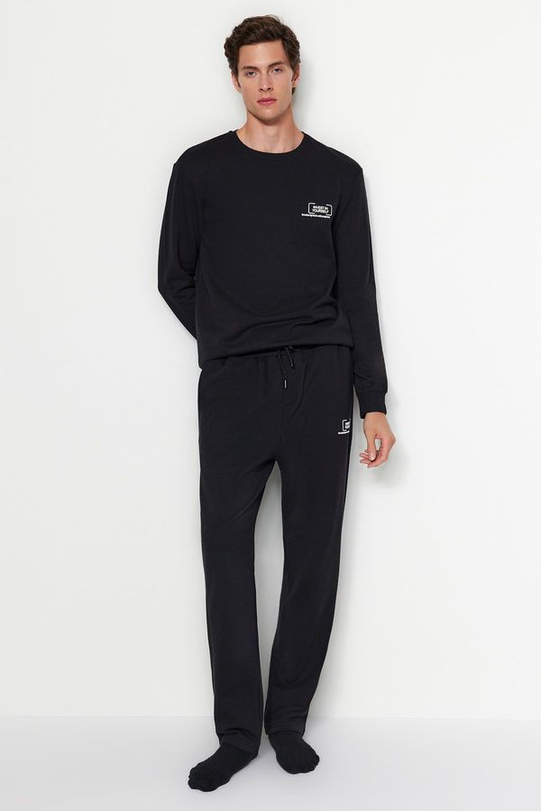 Trendyol Trendyol Black Regular/Normal Fit Minimal Fluffy Text Inner Fleece Sweatpants