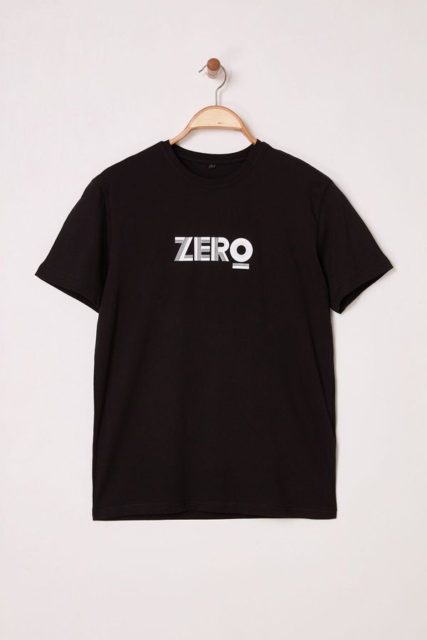 Trendyol Trendyol Black Regular/Normal Fit Zero Printed 100% Cotton T-Shirt