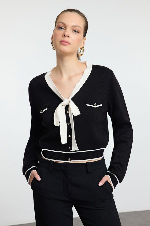 Trendyol Trendyol Black Ribbon Detailed Knitwear Cardigan