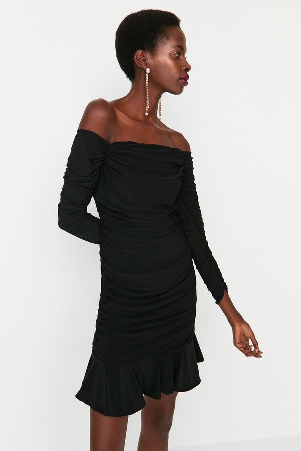 Trendyol Trendyol Black Ruffle Detail Elegant Evening Dress