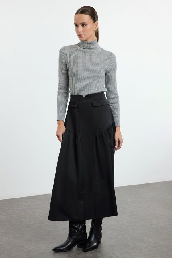 Trendyol Trendyol Black Ruffle Detailed Cotton Woven Skirt