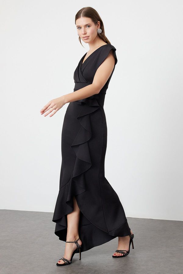 Trendyol Trendyol Black Ruffle Detailed Woven Long Elegant Evening Dress