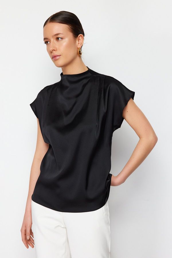 Trendyol Trendyol Black Satin High Neck Woven Blouse