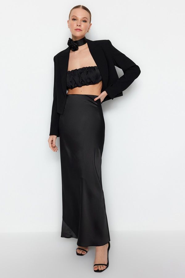 Trendyol Trendyol Black Satin Long Skirt