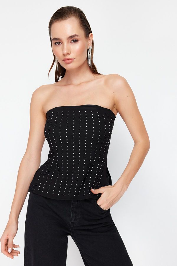 Trendyol Trendyol Black Shiny Slit Woven Blouse