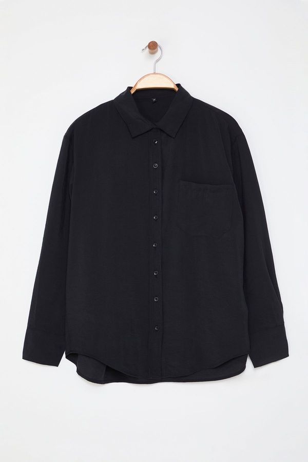 Trendyol Trendyol Black Single Pocket Boyfriend/Wide Pattern Care Collection Woven Shirt