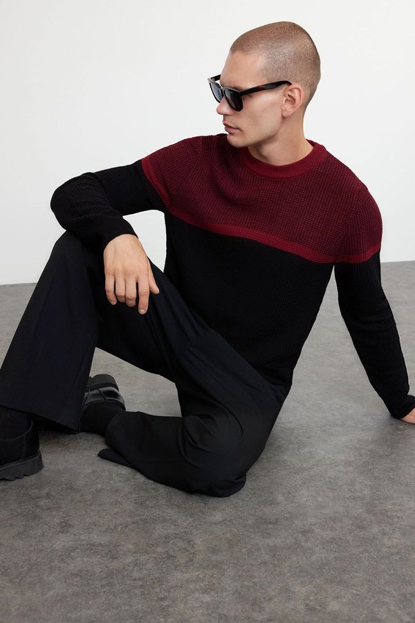 Trendyol Trendyol Black Slim Crew Neck Color Blocked Knitwear Sweater