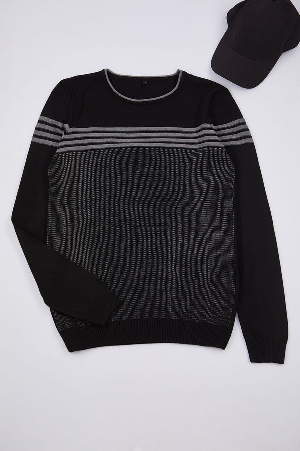 Trendyol Trendyol Black Slim Crew Neck Striped Knitwear Sweater