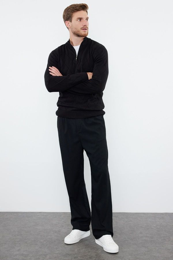 Trendyol Trendyol Black Slim Fit Half Turtleneck Zip Cotton Smart Knitwear Sweater