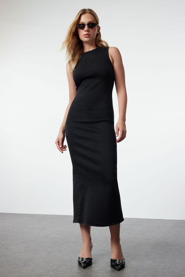 Trendyol Trendyol Black Slit Maxi Denim Dress