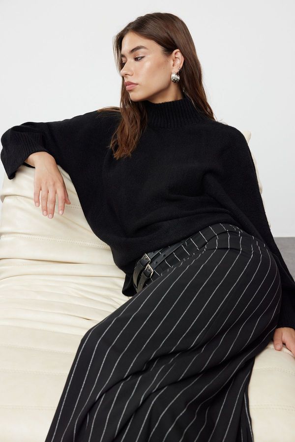 Trendyol Trendyol Black Soft Textured Wide Fit Knitwear Sweater