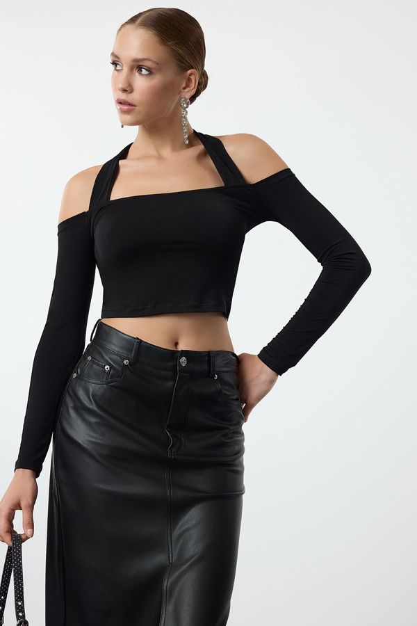 Trendyol Trendyol Black Square Neck Crop Knit Blouse