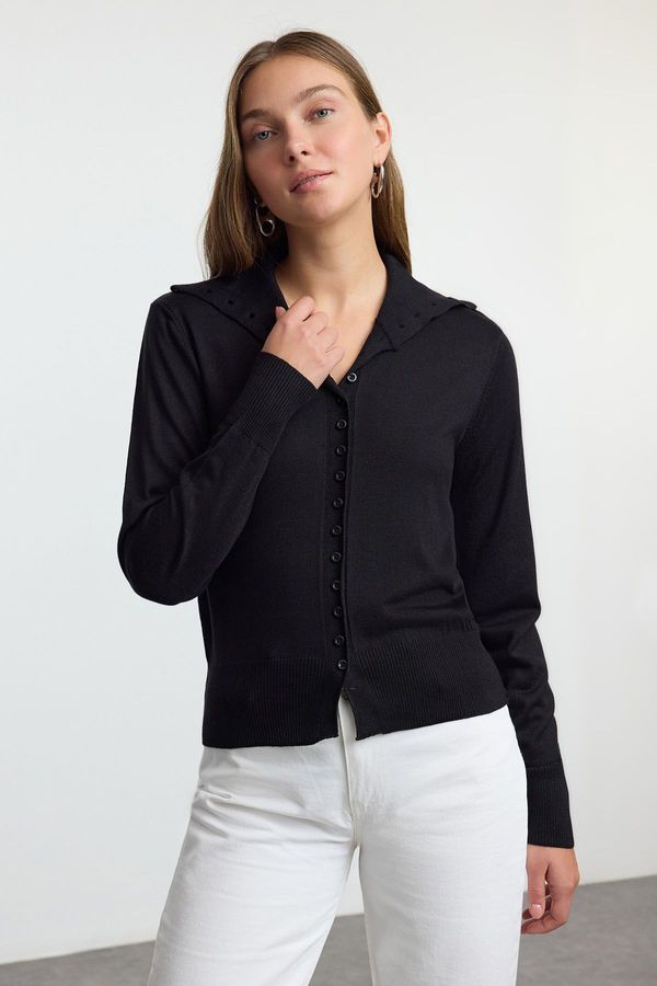 Trendyol Trendyol Black Stand Collar Premium Quality Knitwear Cardigan