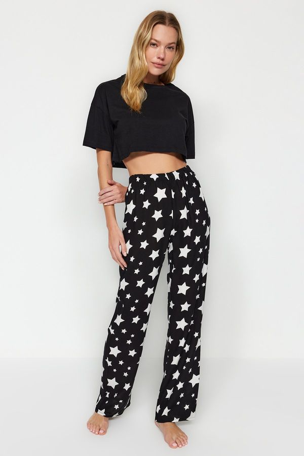 Trendyol Trendyol Black Star Pattern Viscose Woven Pajama Bottoms