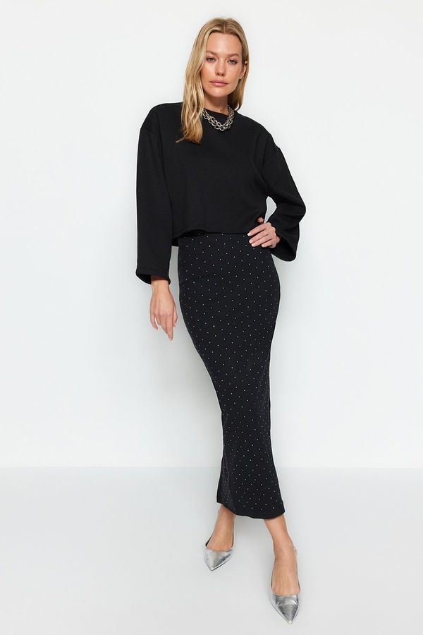 Trendyol Trendyol Black Sticky Stone Midi Knitted Skirt