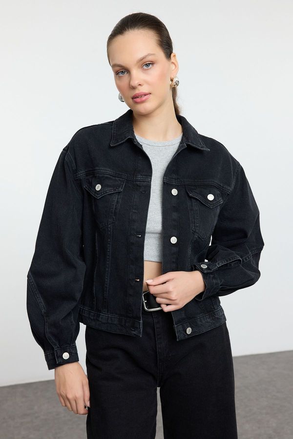 Trendyol Trendyol Black Stitch Detail Oversize Denim Jacket