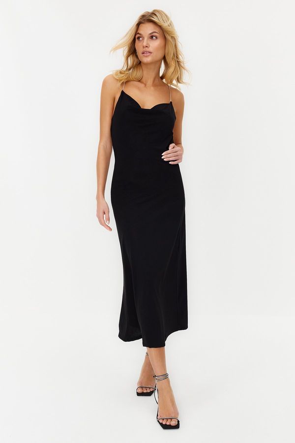 Trendyol Trendyol Black Stone Accessory Detailed Knitted Elegant Evening Dress