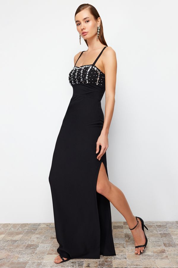 Trendyol Trendyol Black Stone Accessory Long Evening Dress