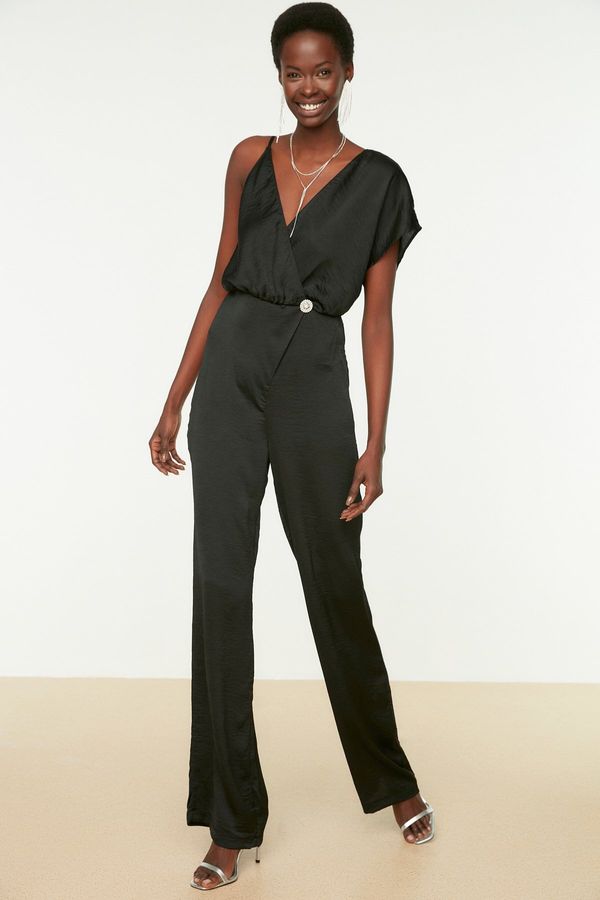 Trendyol Trendyol Black Stone Accessory Satin Jumpsuit