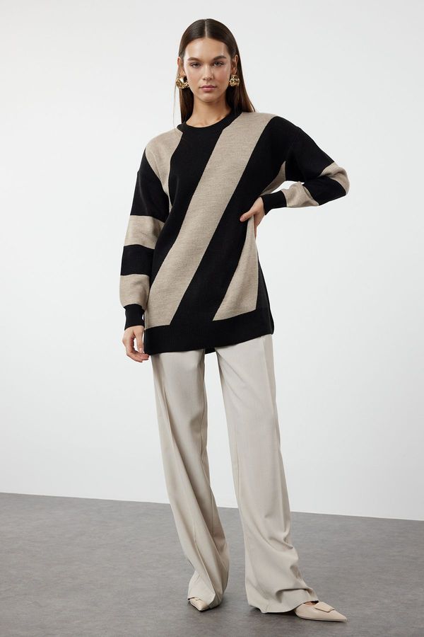 Trendyol Trendyol Black Stone Color Blocked Knitwear Striped Sweater