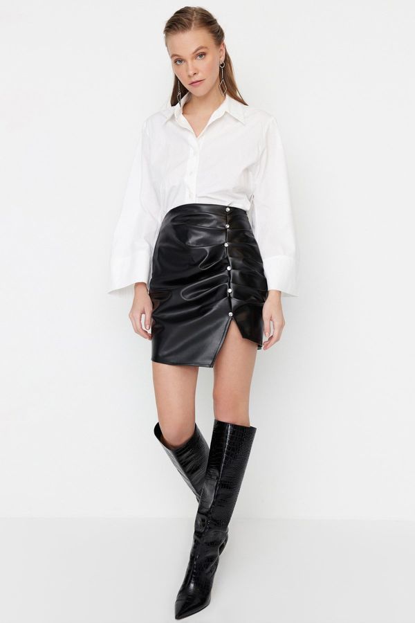 Trendyol Trendyol Black Stone Detailed Leather Skirt