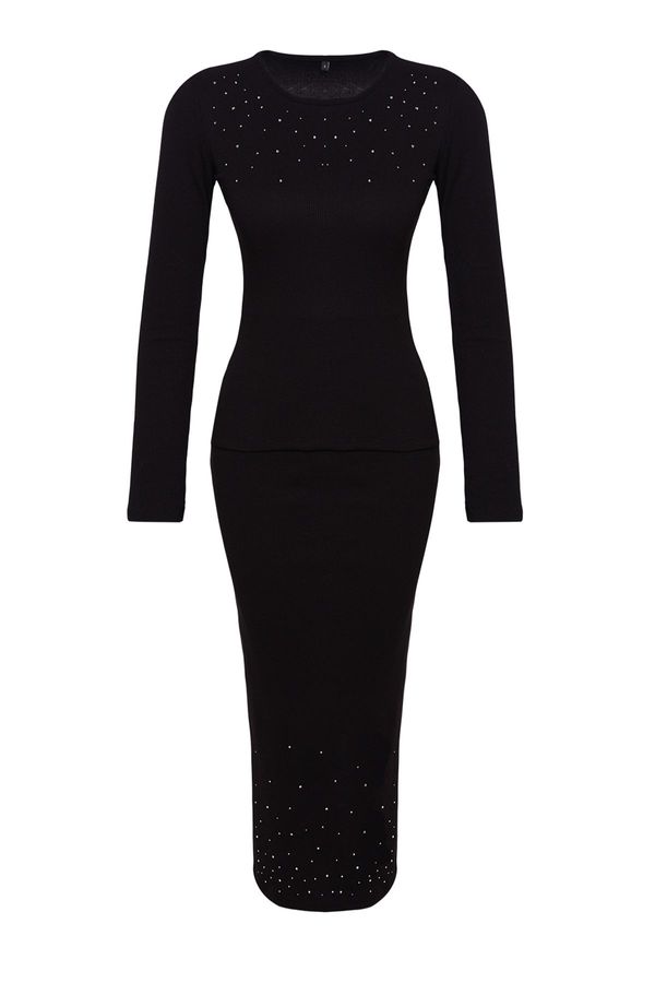 Trendyol Trendyol Black Stone Detailed Slim/Fitting Midi Knitted Bottom-Top Set