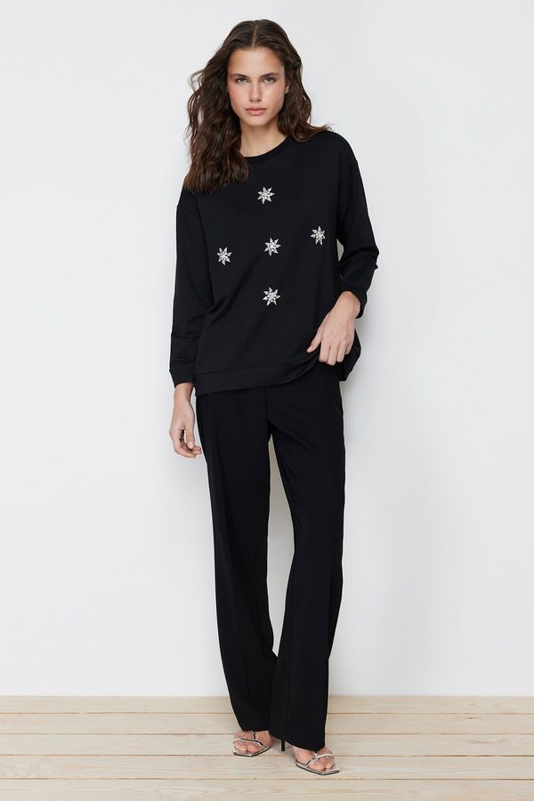 Trendyol Trendyol Black Stone Embroidered Knitted Sweatshirt