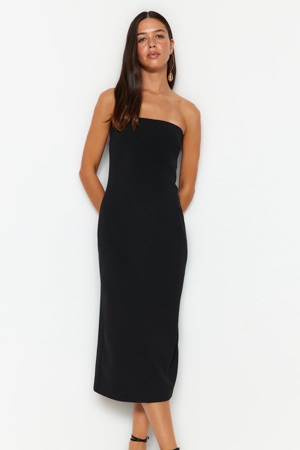 Trendyol Trendyol Black Straight Cut Midi Woven Strapless Woven Dress