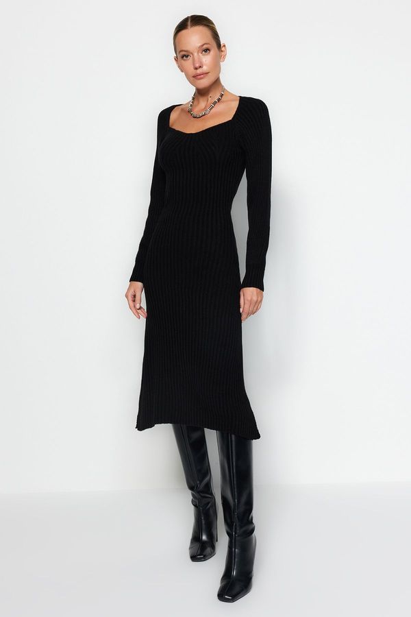 Trendyol Trendyol Black Straight Sweetheart Neck Knitwear Dress