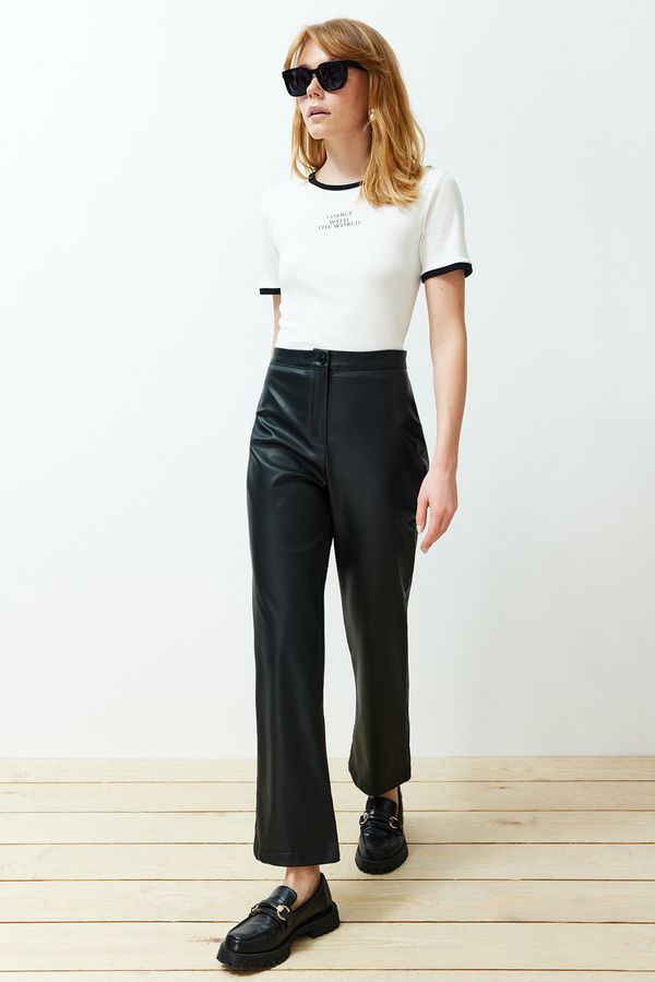 Trendyol Trendyol Black Straight/Straight Cut Slim Leg Faux Leather Woven Trousers