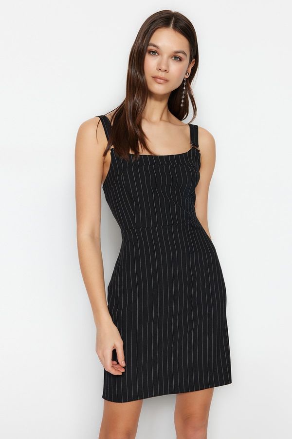 Trendyol Trendyol Black Striped A-line Strap Mini Woven Dress