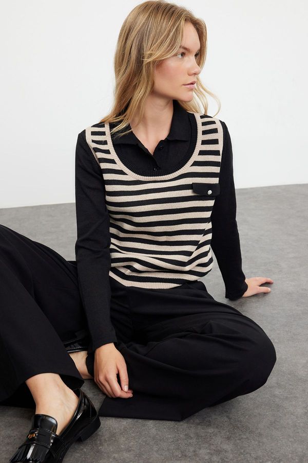 Trendyol Trendyol Black Striped Polo Neck Knitwear Sweater
