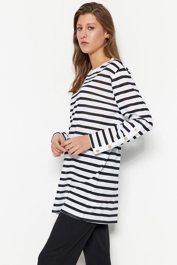 Trendyol Trendyol Black Striped Stone Detailed Knitted Tunic