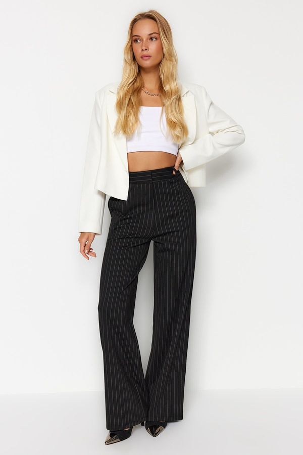 Trendyol Trendyol Black Striped Straight Fit High Waist Knitted Pants