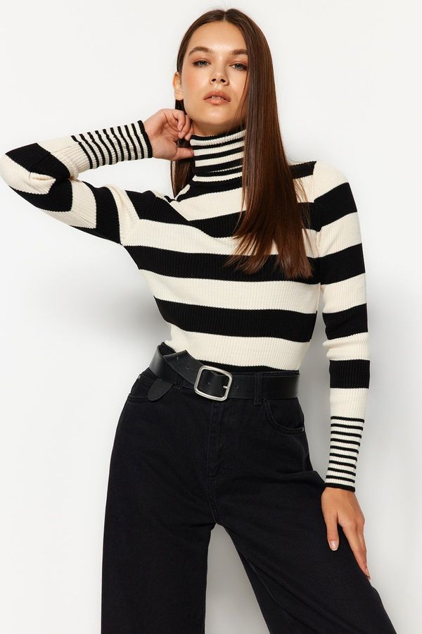 Trendyol Trendyol Black Striped Turtleneck Knitwear Sweater