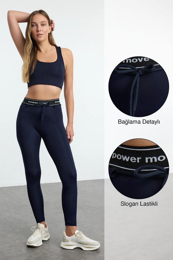 Trendyol Trendyol Black Tie and Slogan Elastic Detailed Full Length Knitted Sports Leggings