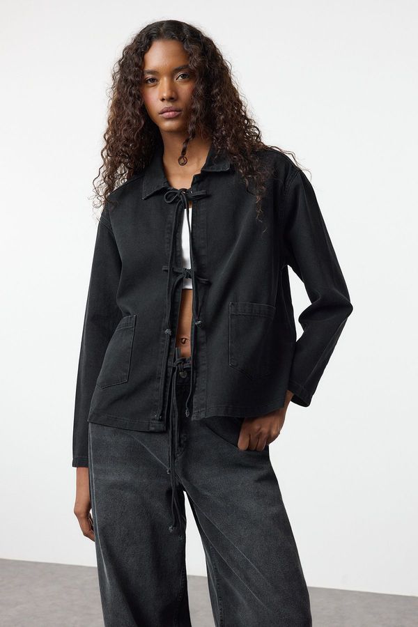 Trendyol Trendyol Black Tie Detail Oversize Denim Jacket