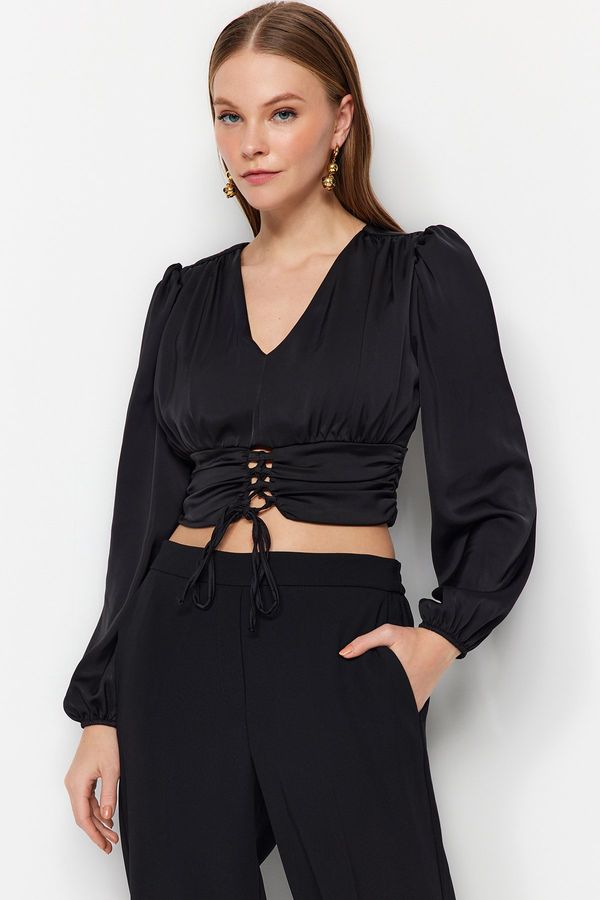 Trendyol Trendyol Black Tie Detail Satin Woven Blouse