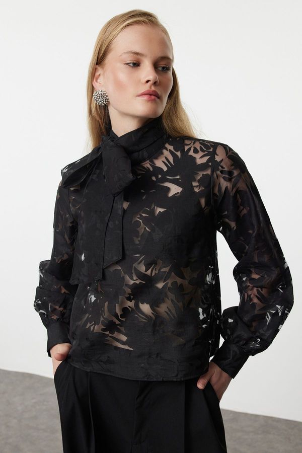 Trendyol Trendyol Black Tie Detailed Jacquard Blouse