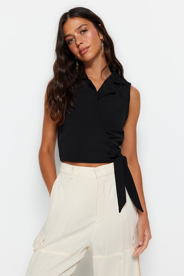 Trendyol Trendyol Black Tied Woven Linen Look Blouse