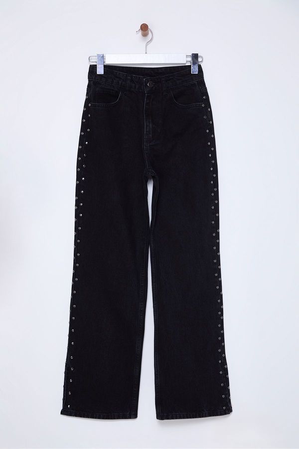 Trendyol Trendyol Black Troc Detailed Slit High Waist Wide Leg Jeans