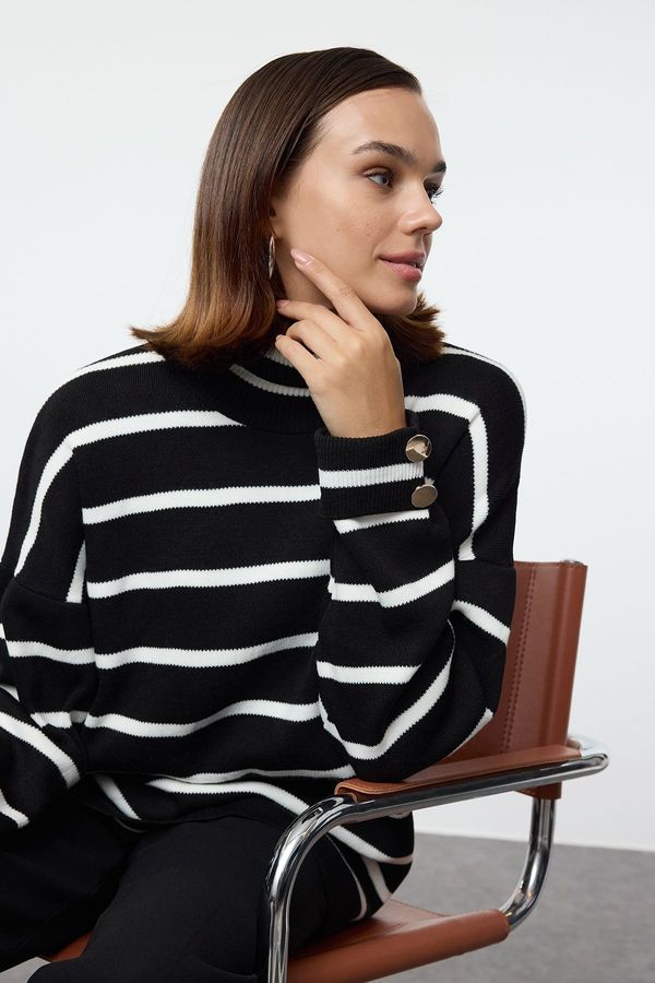 Trendyol Trendyol Black Turtleneck Striped Basic Knitwear Sweater