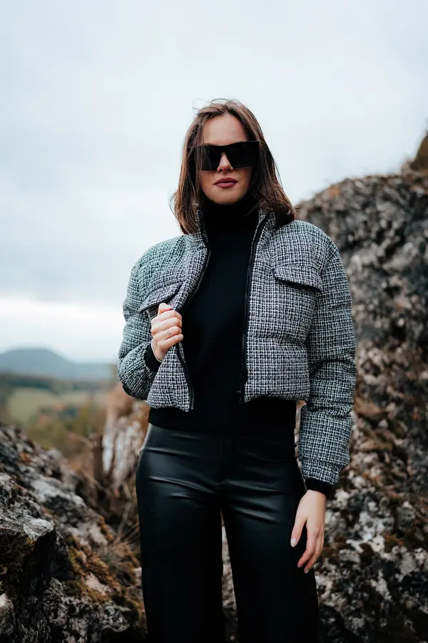 Trendyol Trendyol Black Tweed Crop Down jakna