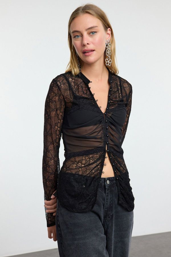 Trendyol Trendyol Black Unlined Lace Knitted Blouse